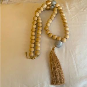 Wooden beaded necklace with tassel